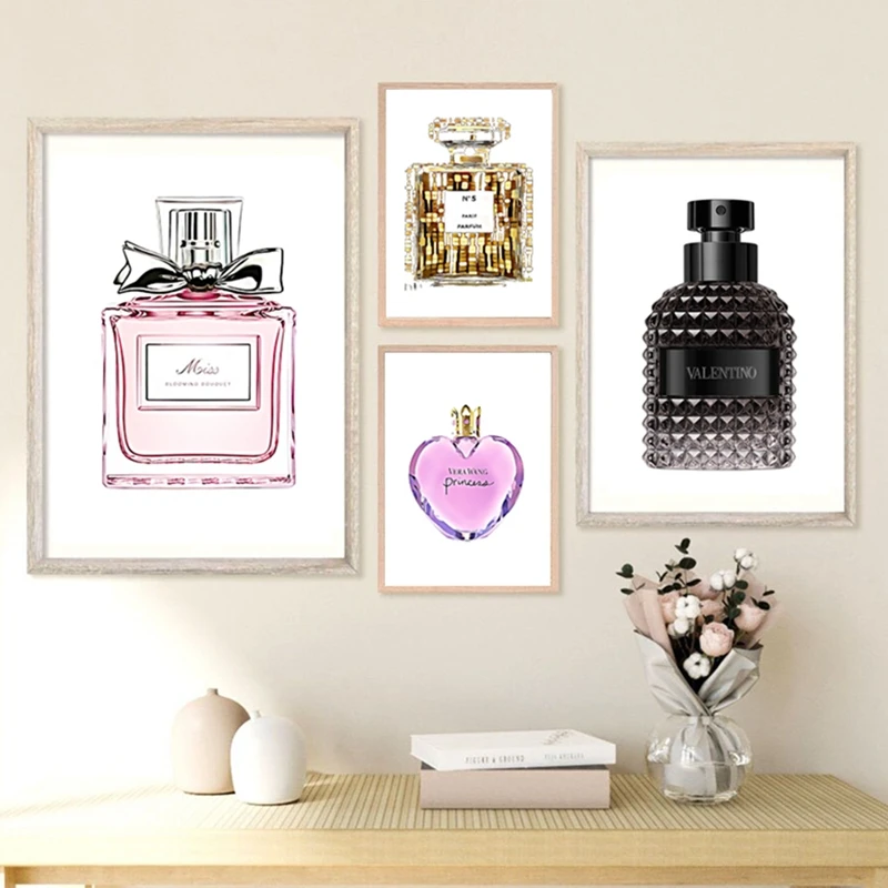 Fashion Perfume Bottle Prints Nordic Poster Girl Gift Woman luxurious Wall Art Picture Canvas Painting Bedroom Living Room Decor