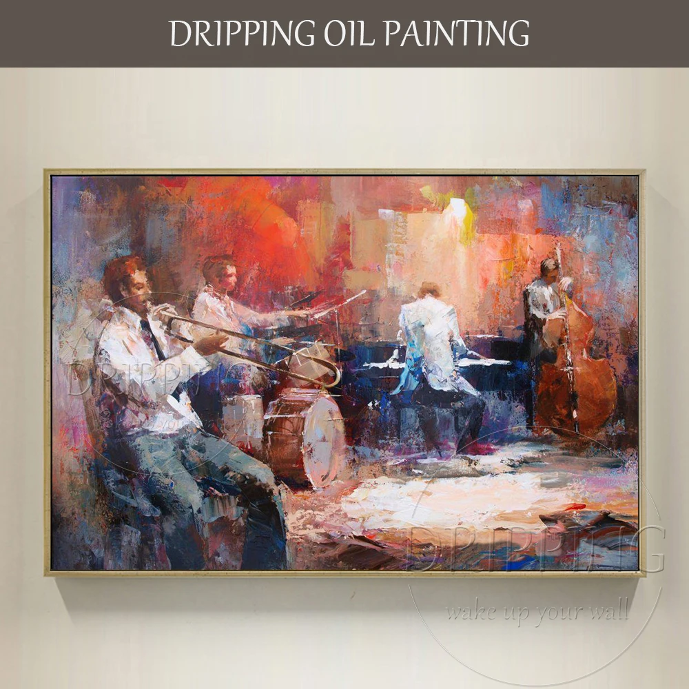 Pure Hand-painted High Quality Impressionist Concert Oil Painting on Canvas Handmade Abstract Musical Player Figure Oil Painting