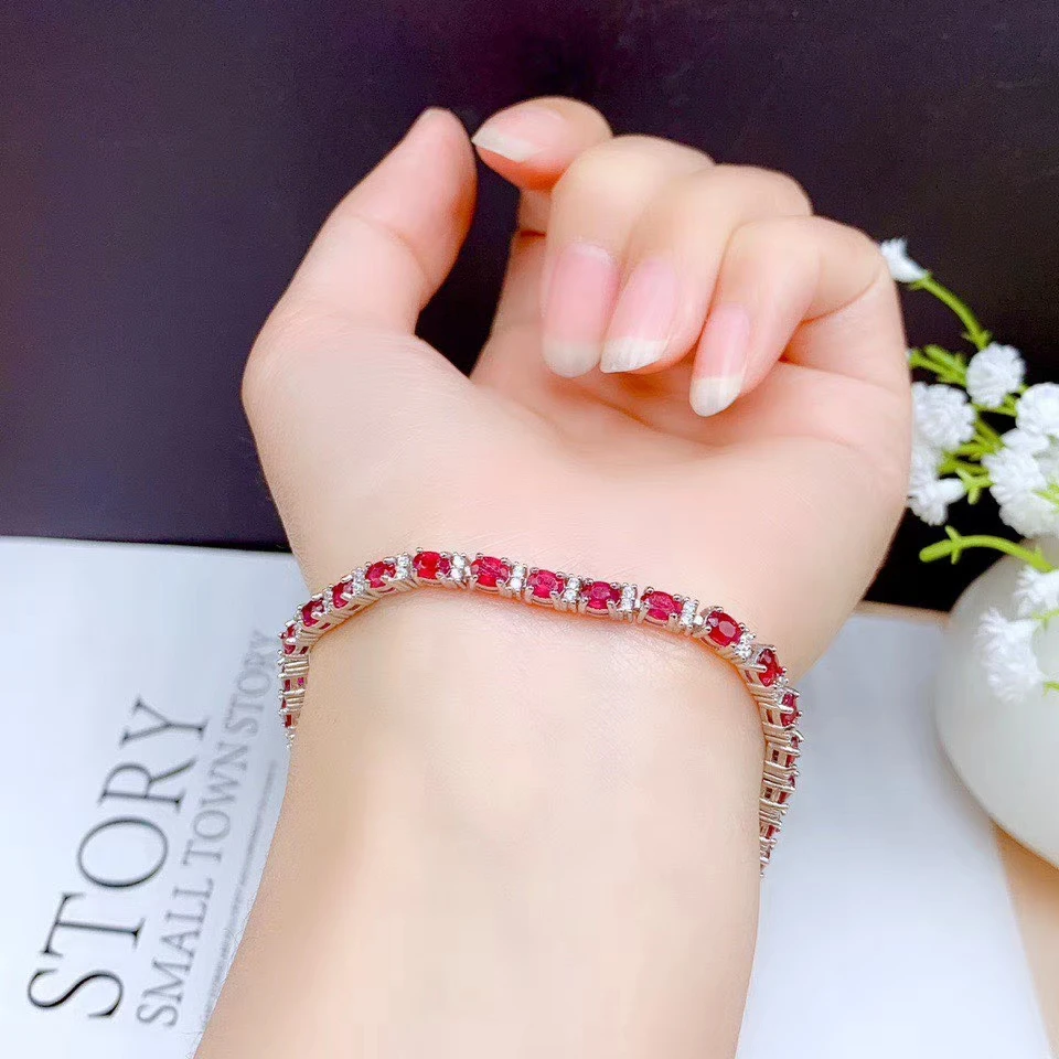 KJJEAXCMY Fine Jewelry 925 Sterling Silver inlaid gemstone ruby women hand bracelet beautiful support detection