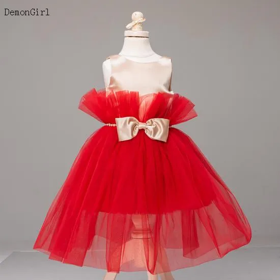 Rojo poco princesa elegante vestido de boda Tutu fiesta de baile de graduación vestido de niños concurso de belleza de cumpleaños comunión Formal Vestidos