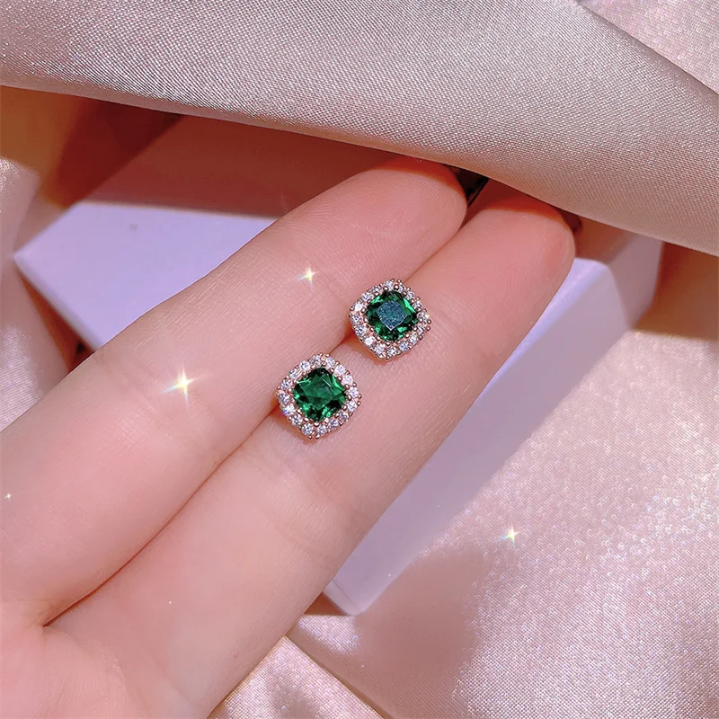 CC Fine Jewelry Set Stud Earrings For Women Party Accessories Green Zirconia Stone Rose Gold Plated Vintage Jewellery CCE781