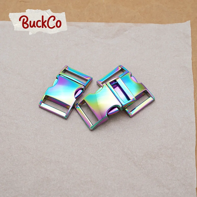 Metal release curved buckle durable hardware for high quality lock dog cat collars diy parts Zinc Alloy Rainbow BU25R02