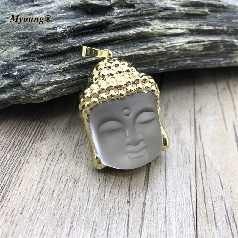 Gold Color Plated Glass Crystal Buddha Head Necklace Pendant Supernatural Amulet Knot Lucky Charms MY210544