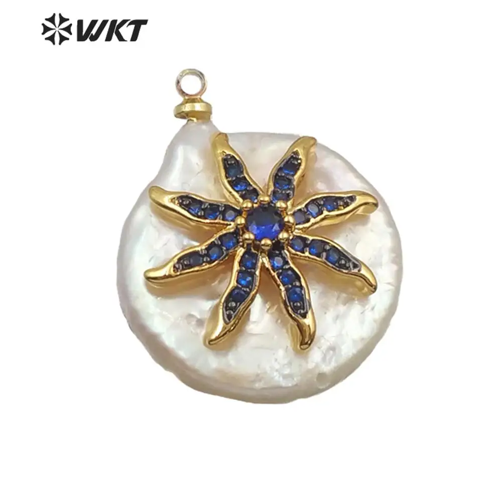 

WT-MP131 Natural Freshwater Pearl Pendant Drop Shape With Stone Pave Stars Patterns Women Fashion Jewelry Findings