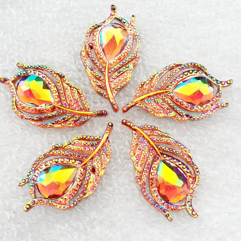 new 10pcs fashion style sew on crystal rhinestones flatback leaf shape 20*38mm handsewing gem stones-B07