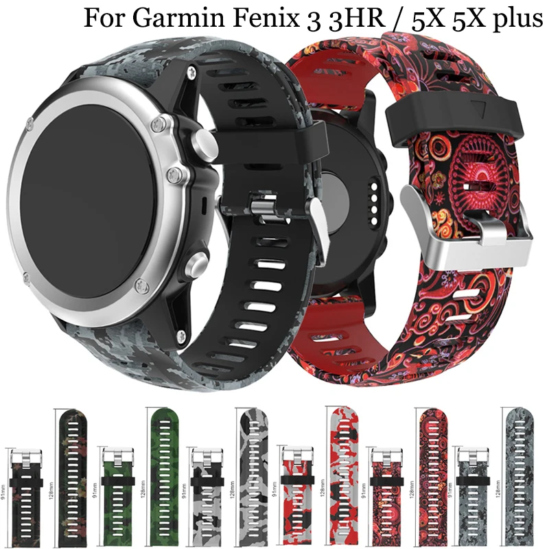 Correa de silicona con impresión de 26mm de ancho para reloj, pulsera de repuesto para Garmin Fenix 3 3HR