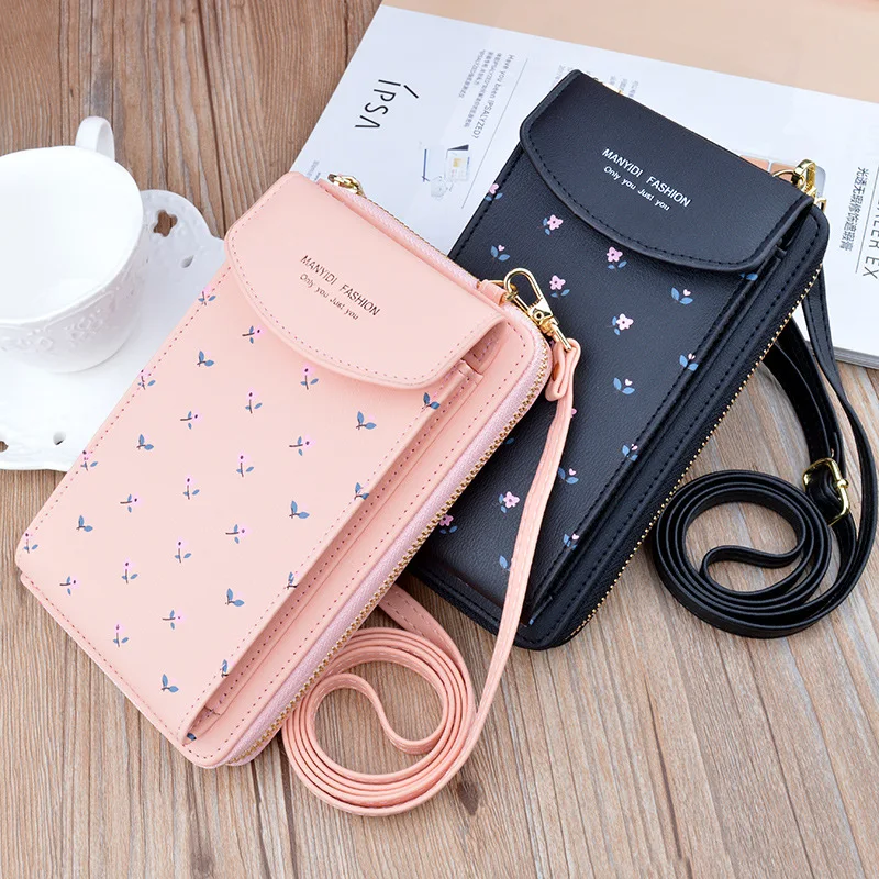 10Pcs Women Vertical Style Double Layer Zipper Leather Wallet  Hand Mobile Phone Case Should Bag