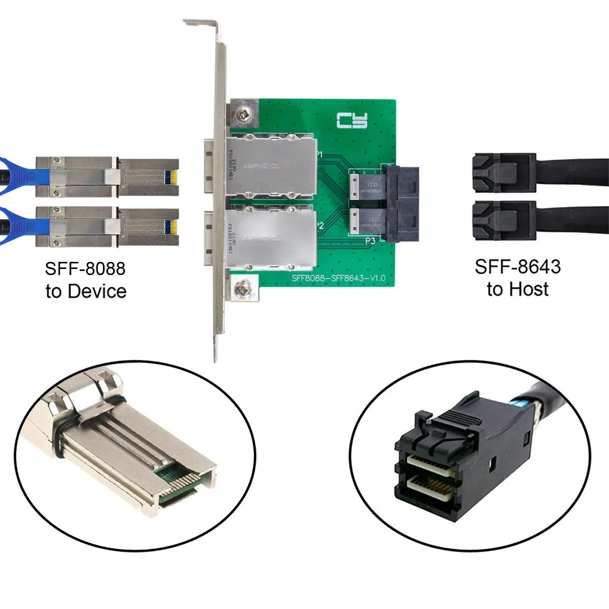 Imagem -03 - Chenyang Sff8088 Mini Sas Portas Duplas para Sas Interno hd Sff9643 Pcba Adaptador Fêmea com Suporte de Perfil Baixo