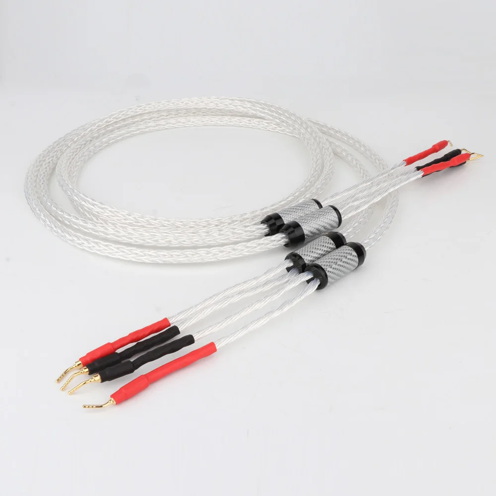 

8AG Silver Plated 16 Stands HIFI OCC Speaker Cable With 2mm Pin Banana Plug Loudspeaker Cable