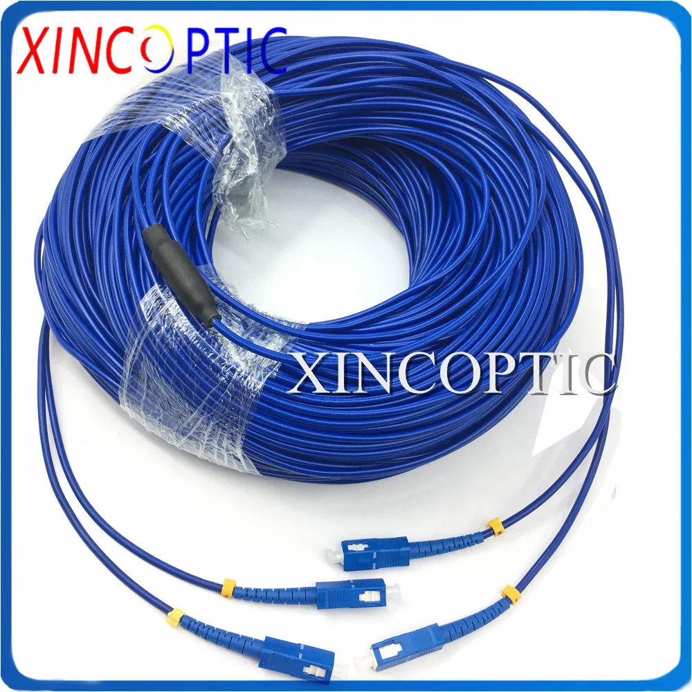 Imagem -04 - Jaqueta de Pvc Azul e Núcleos Cabo de Remendo de Fibra Óptica Duplo com Fio Blindado 150m G657a1 3.0 mm 2c sc Drive st sc Upc Duplex