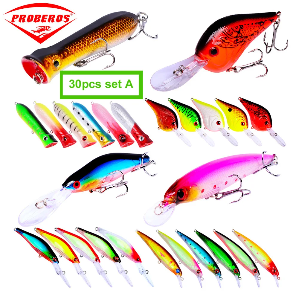 

21 22 24 25 30pcs Fishing Lure Set Kits Hook Jigs Spinner Hard Artificial River Lake Saltwater Bait Attractants for Bass Trout