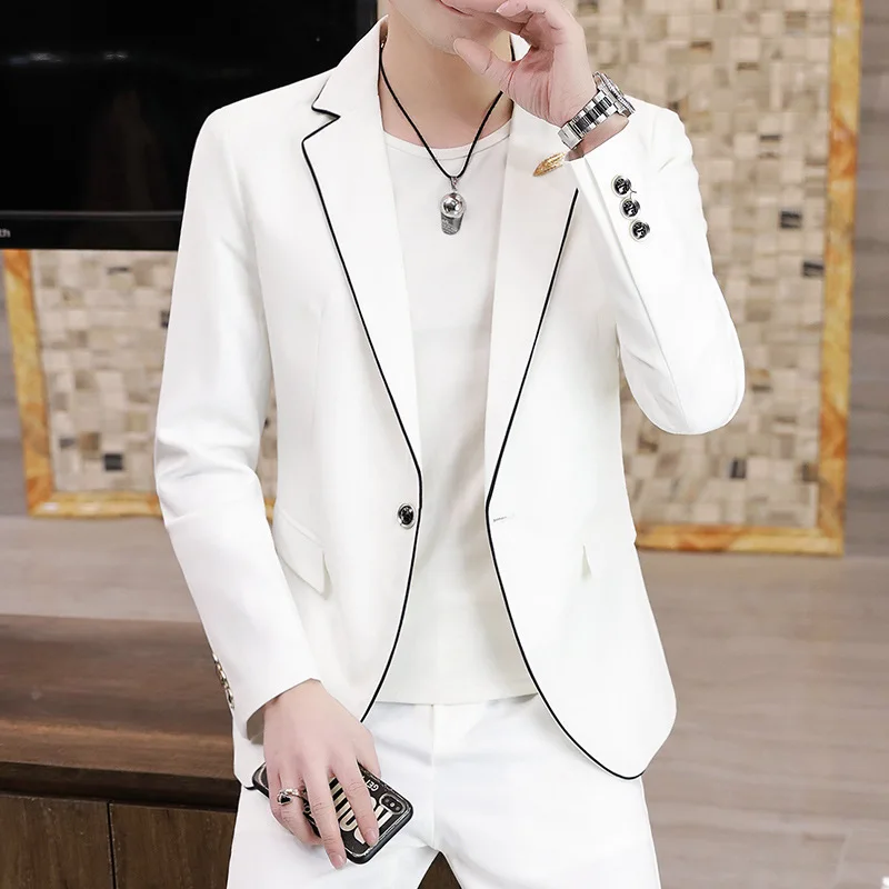 

HOO 2024 Men's Casual Trim Suit Youth Handsome Personality Suit Two Pieces