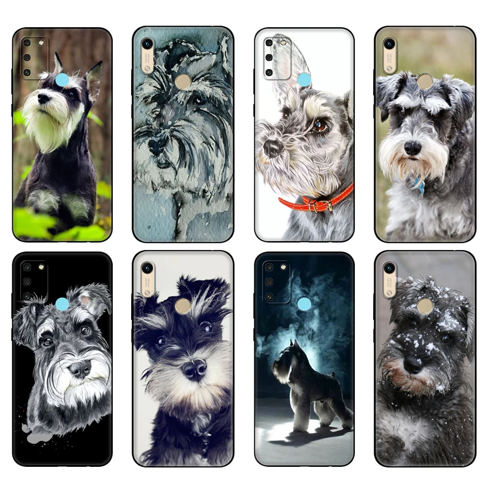 Black tpu Case For Huawei Honor 8a Prime 8s Prime 9 Lite honor 9A 9C 9X Premium 9x Pro 9S Case Cover Miniature Schnauzer dog art