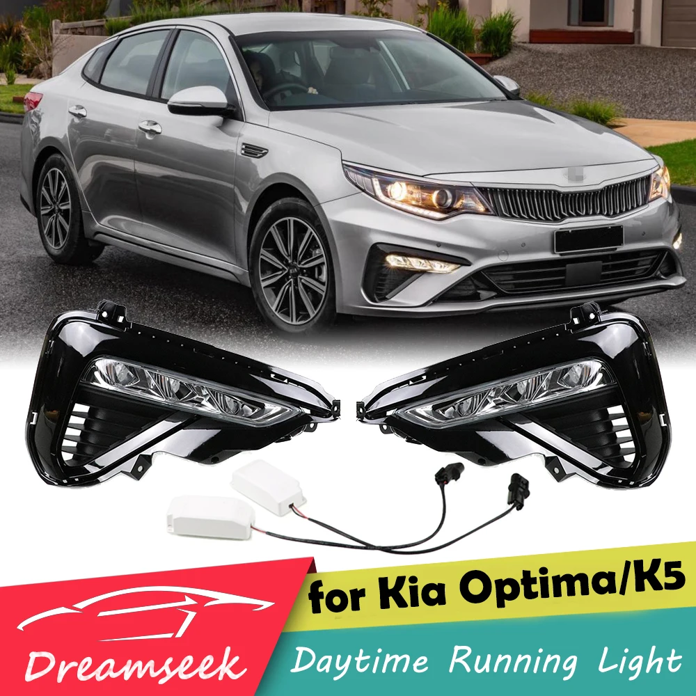 LED DRL Day Light for Kia Optima K5 2019-2021 Daytime Running Light Fog Lamp Bezel with Turn Signal