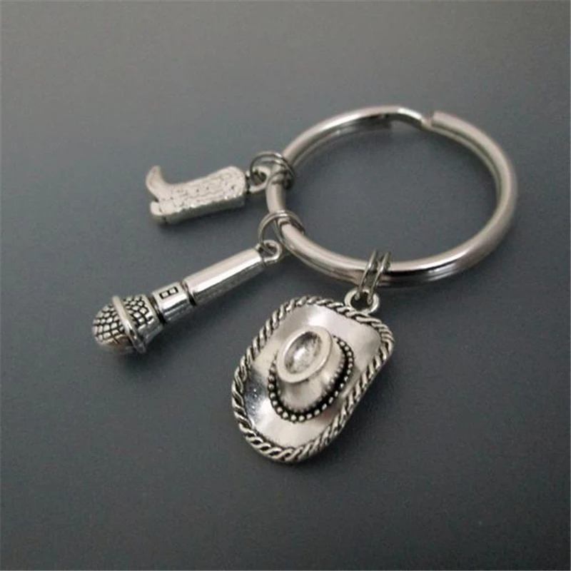 Country Music Keychain Microphone Key Ring Cowboy Accessories Microphone Keychain