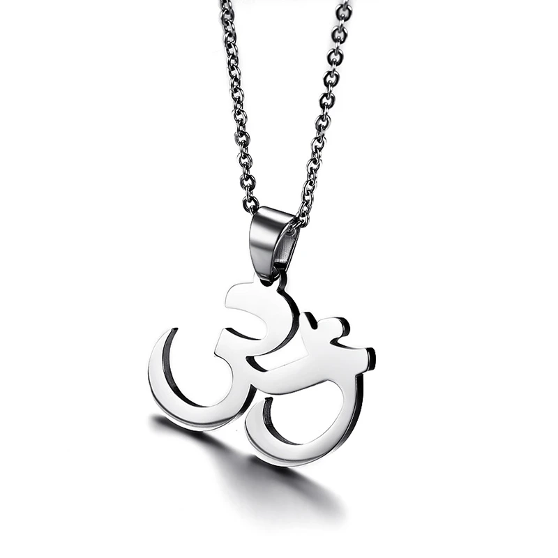 Vnox Classic OHM Buddha Yoga OM Symbol Pendant Necklaces for Men Woman Gold Color Stainless Steel Prayer Gifts Jewelry