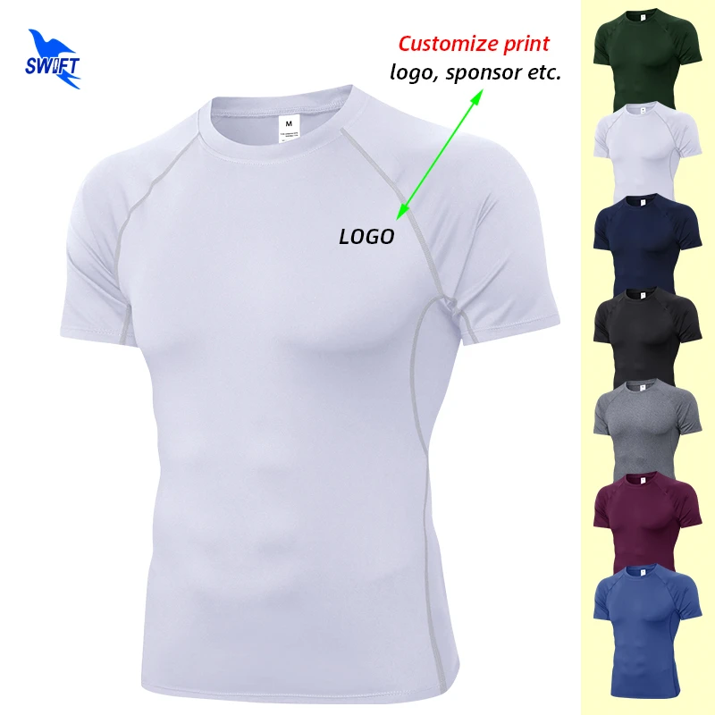 2020 High Elastic Quick Dry Men Running Shirts Compression Sportswear T-shirt Short Sleeve Fitness Gym Workout Top Tee Customize