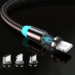 Cable USB magnético LED 2.4A, Cable de carga rápida tipo C, cargador magnético de datos, Cable Micro USB, Cable USB para teléfono móvil