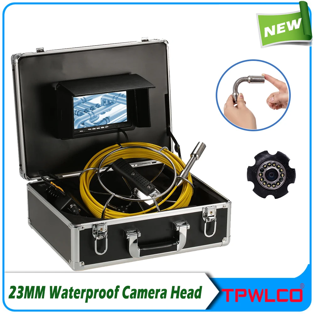 

TPWLCO 7inch Monitor Pipe Industrial Inspection System 12pcs LEDS 20m Cable 23mm Waterproof Sewer Pipeline Endoscope Camera