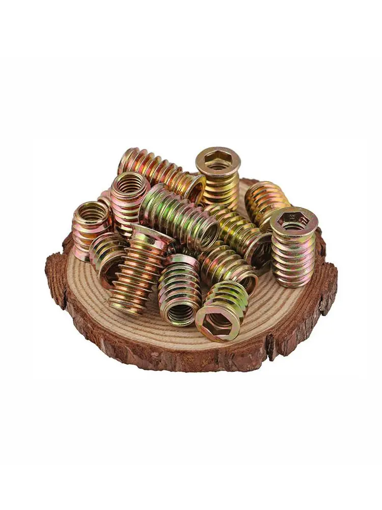 Tête d'entraînement à douille hexagonale en acier et métal, 5/20x M6 M8 M10, écrou d'insertion intégré, écrou en E pour meubles en bois, filetage intérieur et extérieur