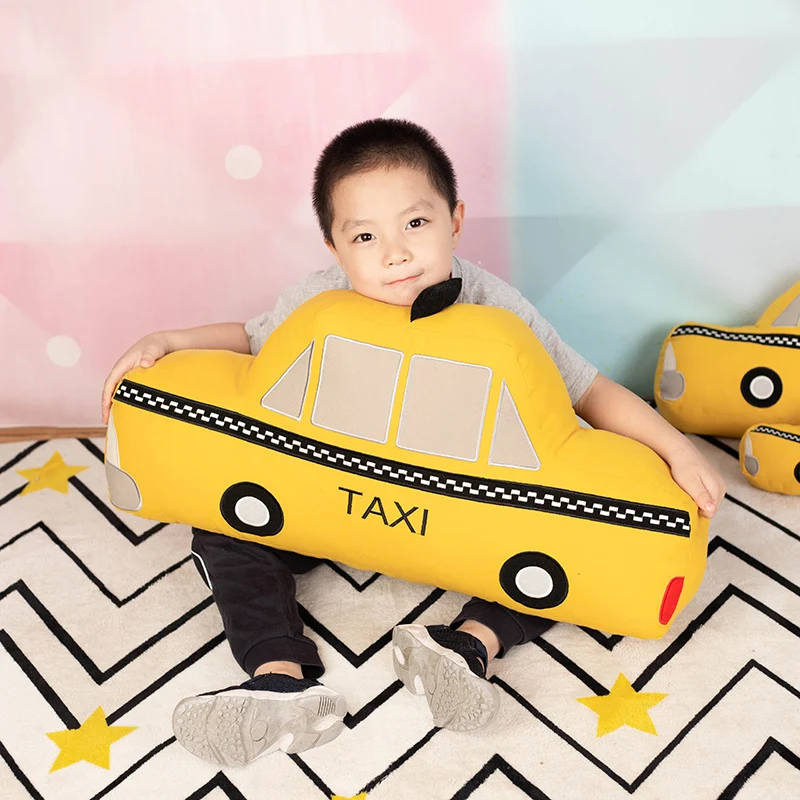 New 30cm 50cm 70cm Large Size Simulation Taxi Plush Toys Kids Sleeping Back Cushion Soft Car Stuffed Pillow Dolls Gift