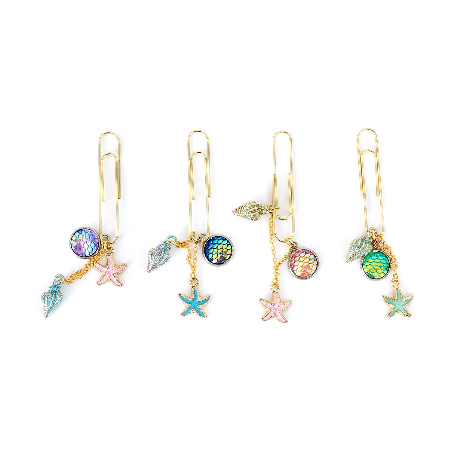 TUTU 1 Pcs rainbow Color conch Metal Gold Paper Clip mermaid fishstar Office  School Stationery H0537