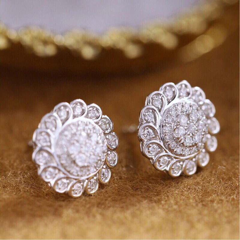 Aazuo Real 18K Solid White Gold Real Full Diamonds 0.60ct Round Stud Earrings Gifted For Women Advanced Wedding Party Au750