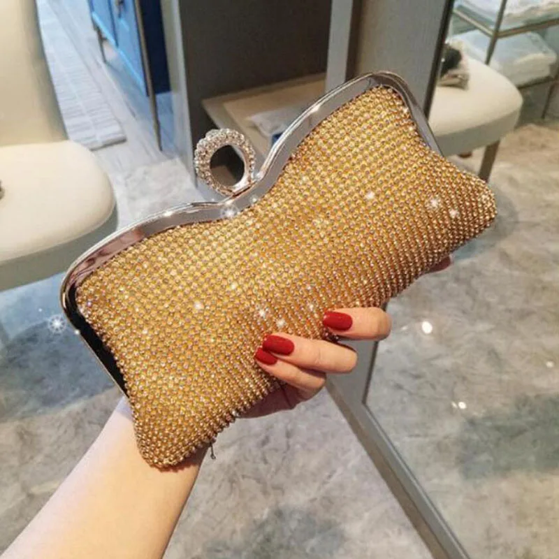 

knucklebox Evening Bags Elegant Lady gold Diamond Bag Women Handbag wedding Party dress Clutch purse chain shoulder bag FTB338