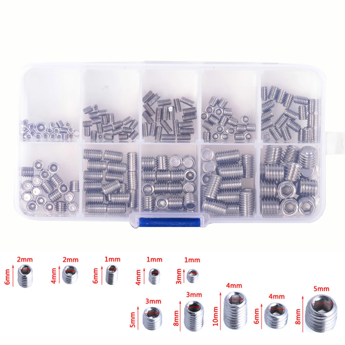 200 pezzi in acciaio inox esagono incassato Set di viti a testa cilindrica Kit assortimento M3-M8 con scatola di plastica