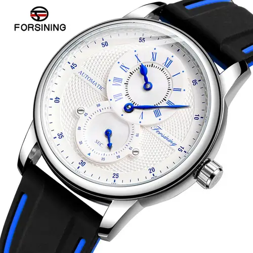 Imagen 1 del producto Reloj de pulsera para hombre, esfera blanca y azul, reloj mecánico transparente automático, banda de goma de silicona, reloj deportivo para hombre, reloj Masculino