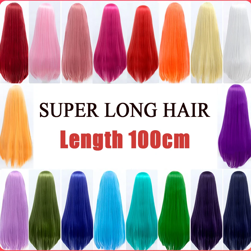 HUAYA Super Long Staight Cosplay Wig Heat Resistant Synthetic Hair Anime Party wigs Black Blue Pink Green Yellow Red Gold