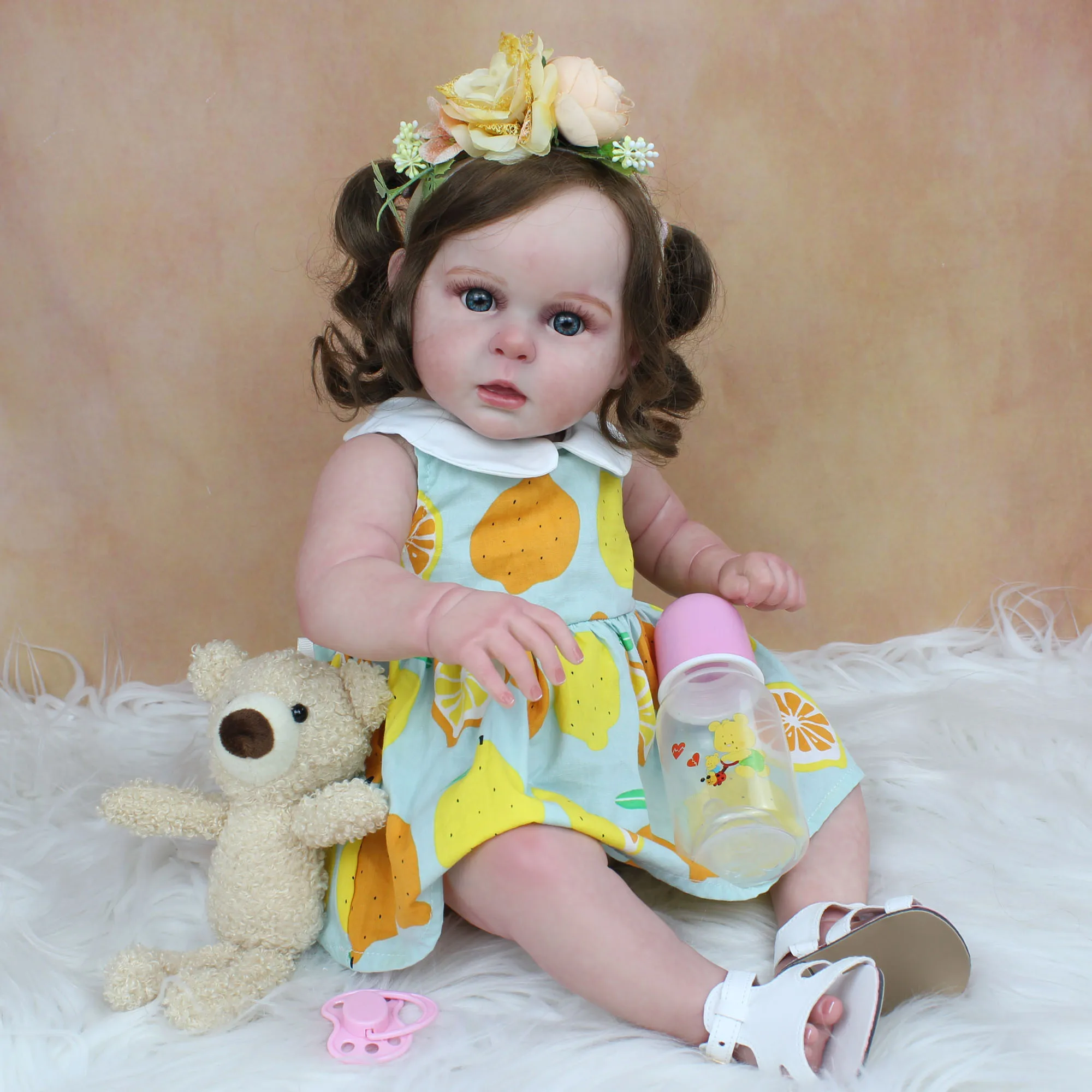 

50 CM 3D Skin Tone Visible Veins Soft Silicone Reborn Girl Baby Doll Toy 20 Inch Cloth Body Long Hair Princess Dress Up Boneca