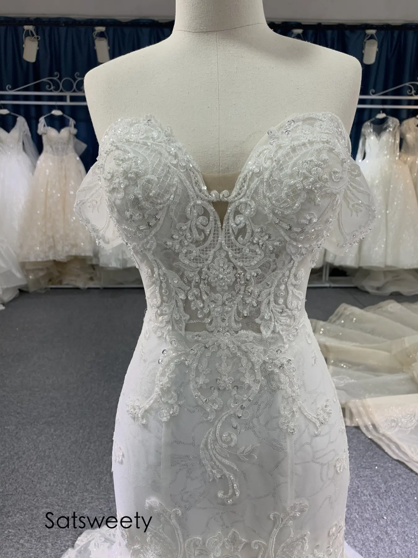 Vestido de novia con cuentas de lujo, traje de novia de sirena brillante, personalizado, con cola de campana, 2022