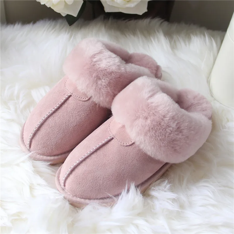 Top Quality 2023 Natural Sheepskin Fur Slippers Female Winter Slippers Women Warm Indoor Slippers Soft Wool Lady Home Slippers