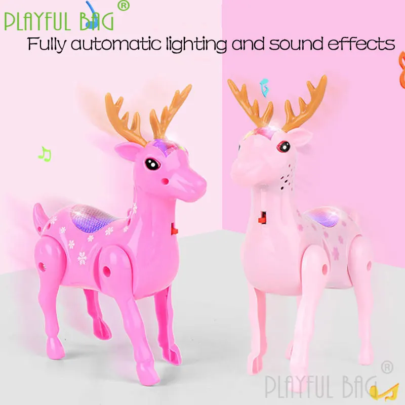 PB Playful bag Funny cute mini children electric flash rope deer music Sika Deer gift Christmas toy animal ornament vd19