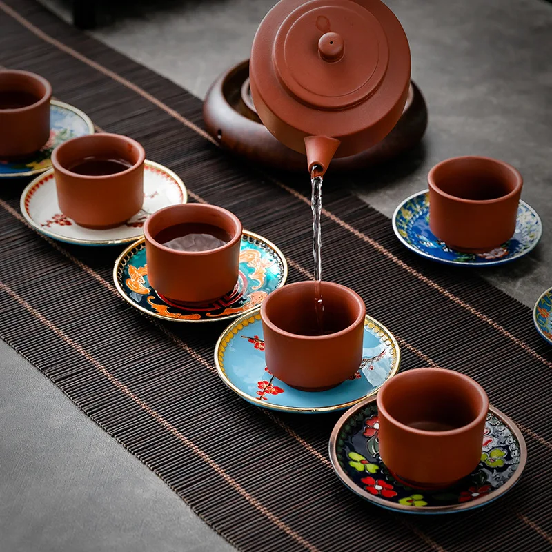 Kung Fu TeaCup Coaster Tea Ceremony Cup Saucer Enamel Color Copper Tea Bearing Tea Mat Heat Proof Mat Zero Cute Coasters for Cup