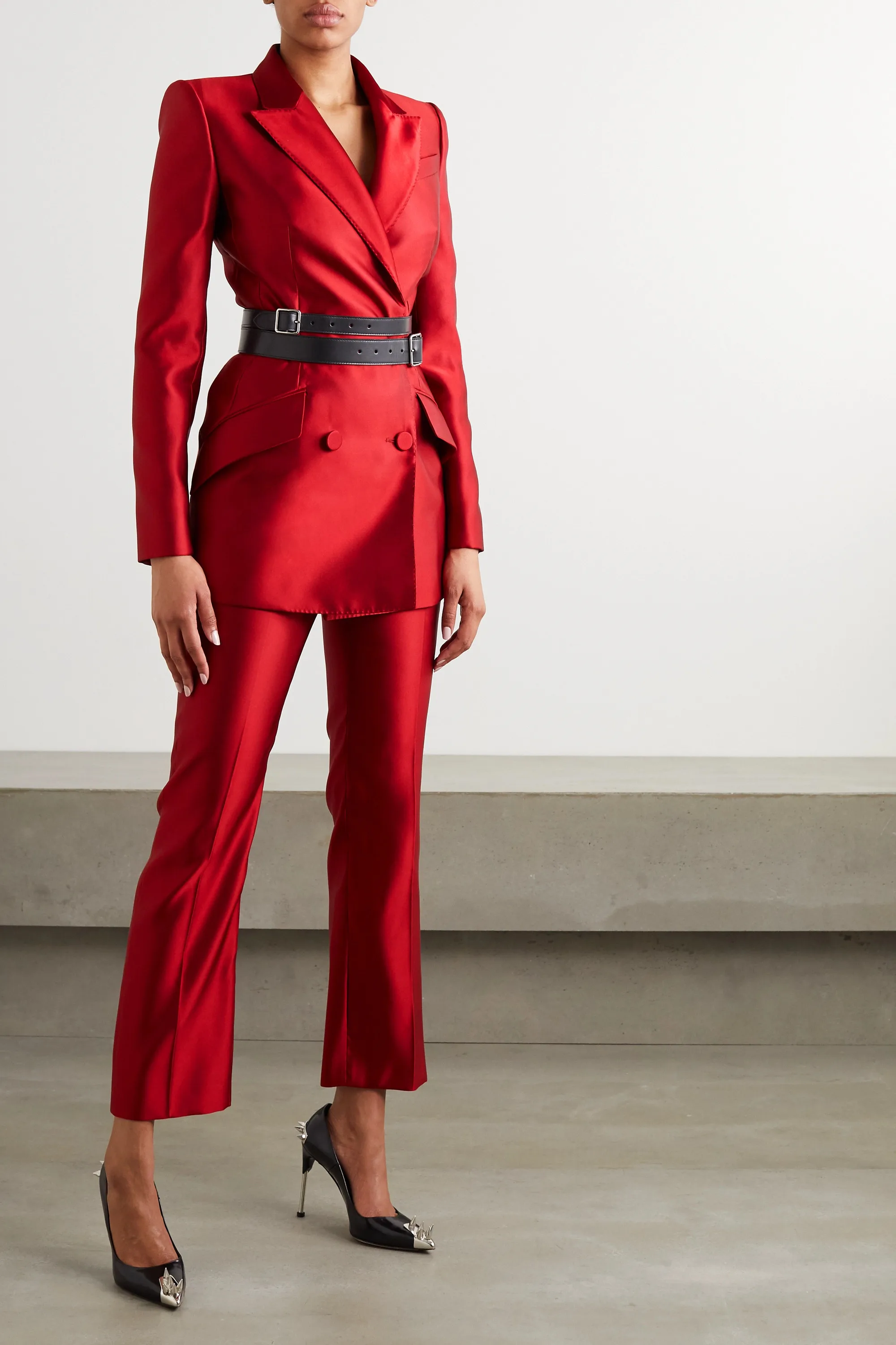 Satin Seide Frauen Jacke Blazer Anzug Mode Lässig Damen Helle Rot Zwei Stück Herbst Winter Büro Tragen Smoking