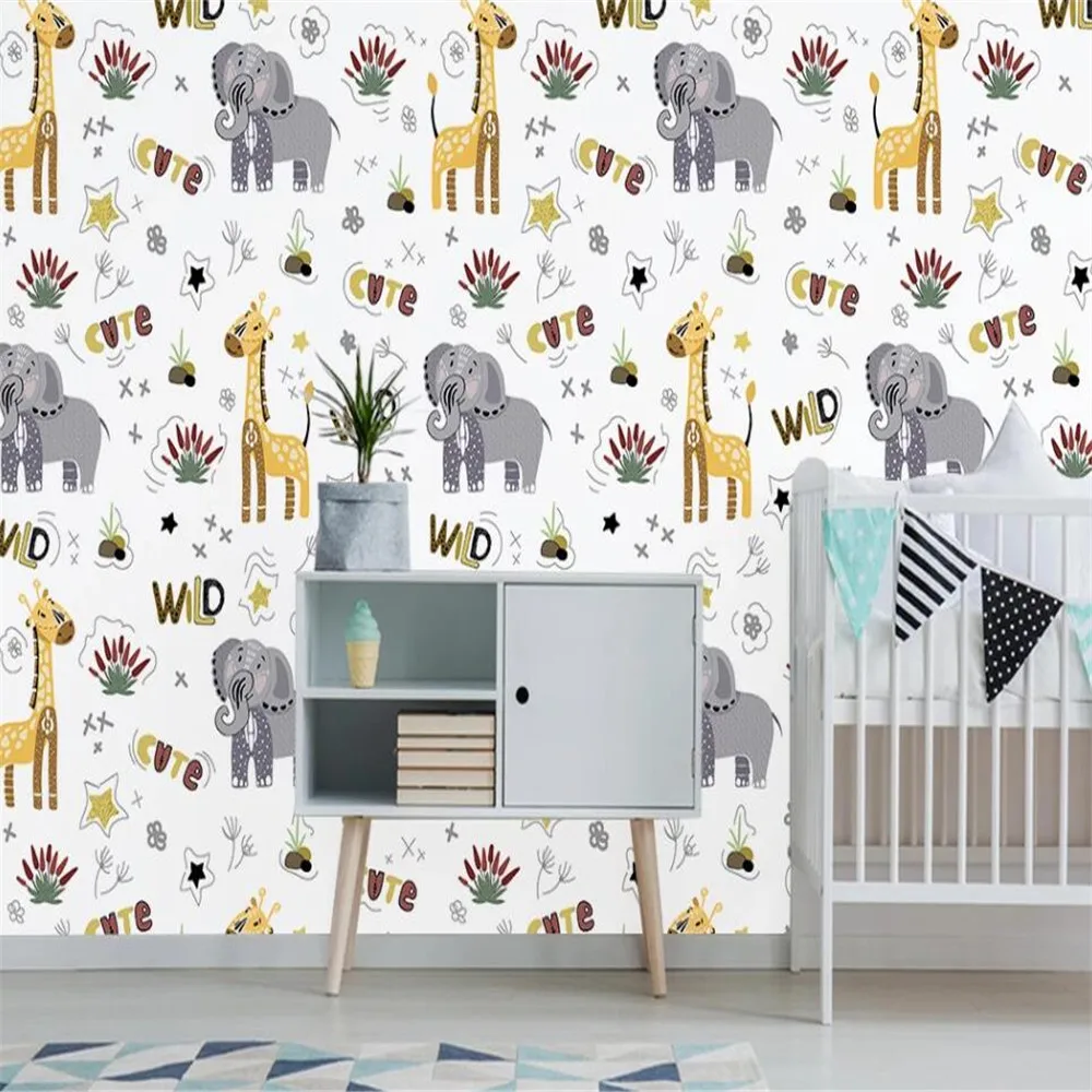 

Milofi custom 3D wallpaper mural hand-painted elephant giraffe pattern children's living room bedroom background wall decoration