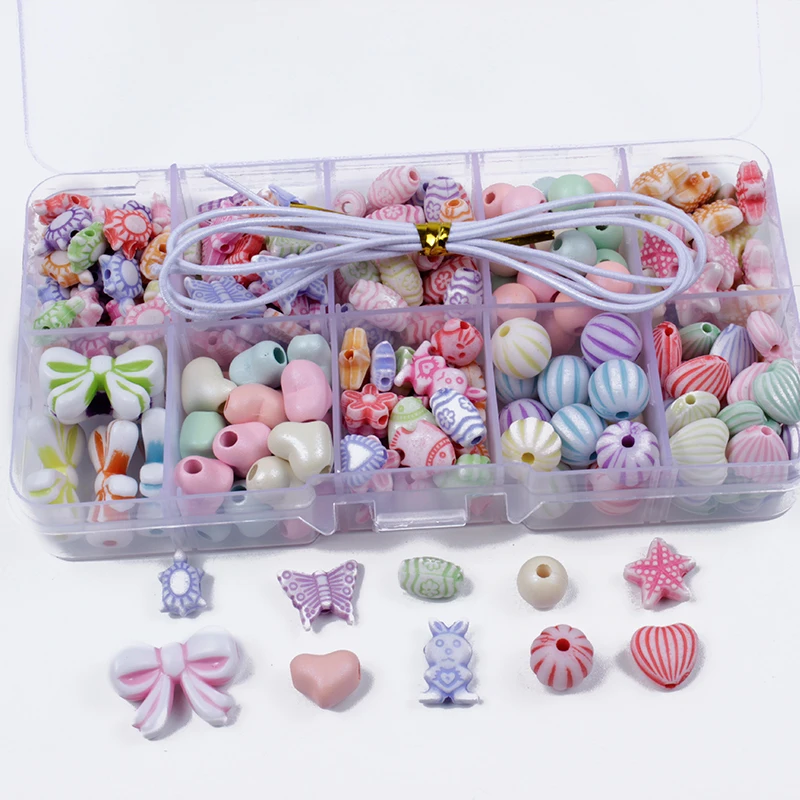 220Pcs/set Mixed Color Acrylic Beads Set Loose Beads Handmade Toy Making Bracelet Necklace Accessories Party Girl Toy Gift