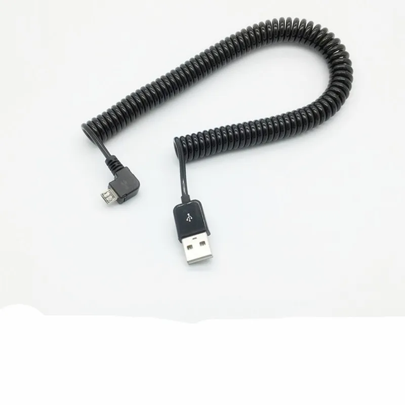 3M/10FT 90 degree right elbow Spring Coiled USB 2.0 Male to Micro USB Data Sync Charger Cable for Android mobile phones