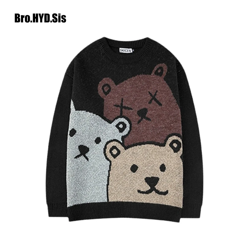 Cartoon Bear Sweater Women Winter Clothing Fashion Long Sleeve Knitted Pullover Sweater Oversized Men Sweater Cotton Jacket