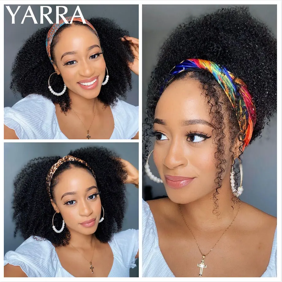 Afro Kinky Curly Human Hair Headband Wigs 180% Density Human Hair Brazilian Remy Full Machine Made Hair