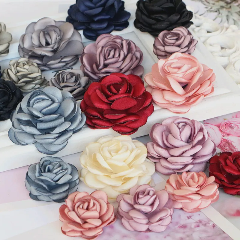 10PCS/Lot Handmade Rose Fabric Artificial Flowers For Hats Dress Decoration Hair Accessories