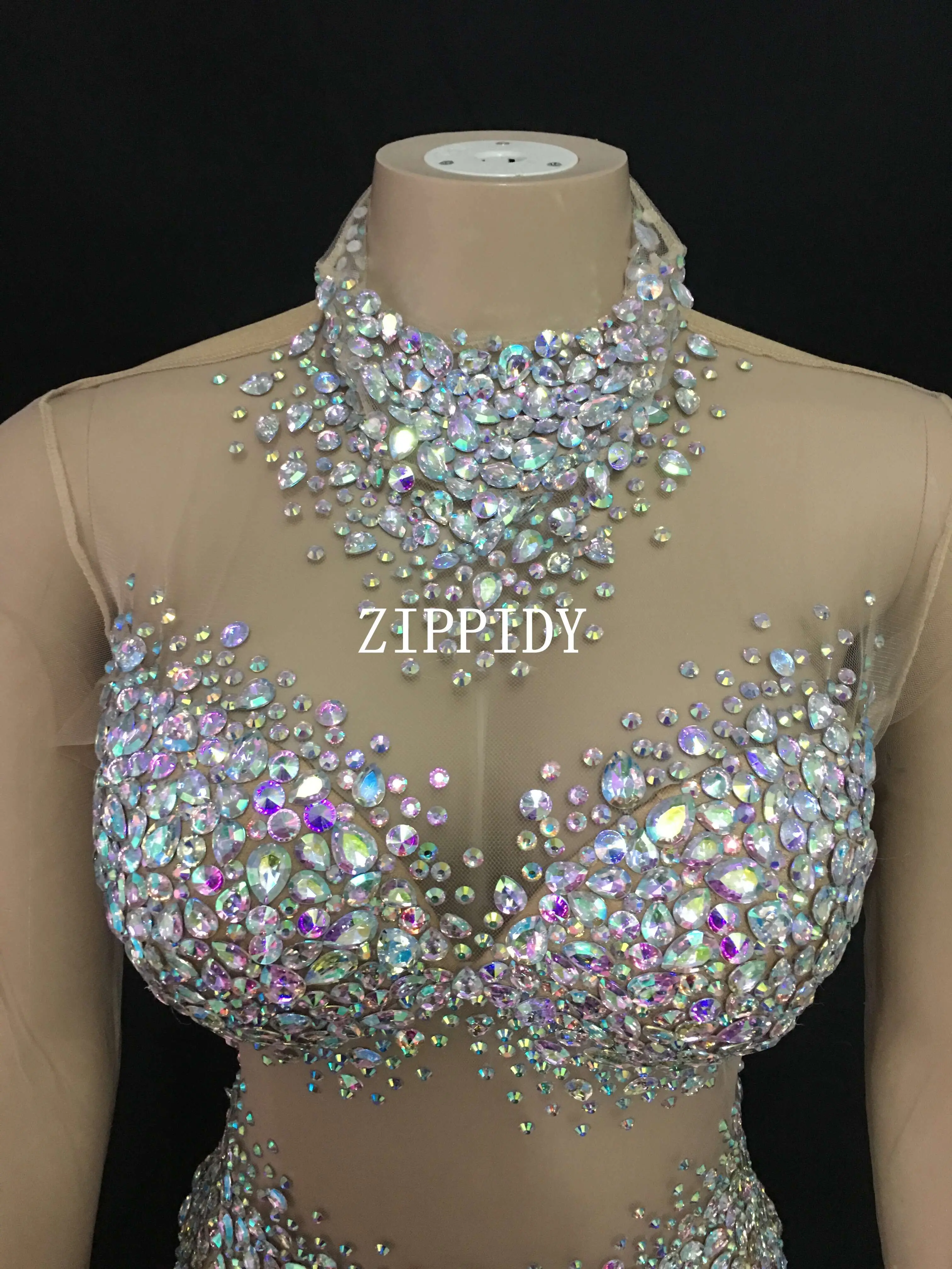 Imagem -03 - Sexy ab Strass Malha Bodysuit Aniversário Comemorar Desgaste Cantor Feminino Mostrar Bodysuit Noite Prom Party Stage Wear