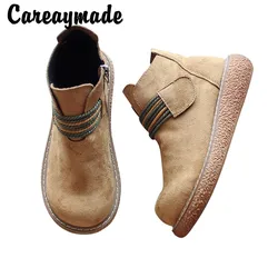 Careaymade-stivali Casual a testa tonda con suola spessa Vintage, scarpe da donna in stile letterario in stile accademico confortevole con testa grande