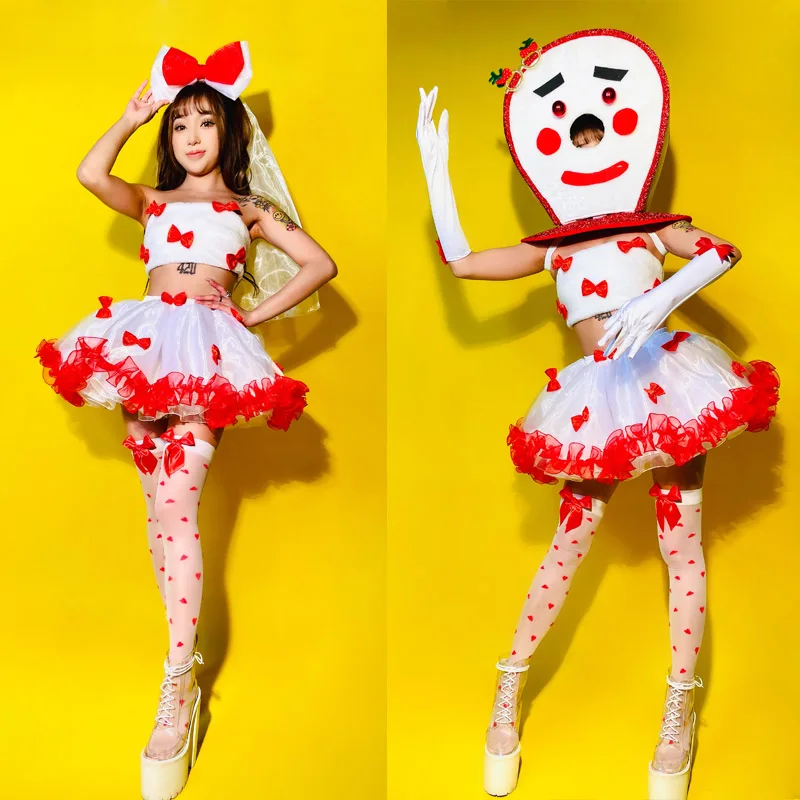 

Christmas Snowman Headgear Tutu Skirt Nightclub Female Singer Bow Headdress Jazz Pole Dance Costumes Festival Clothing DWY6865