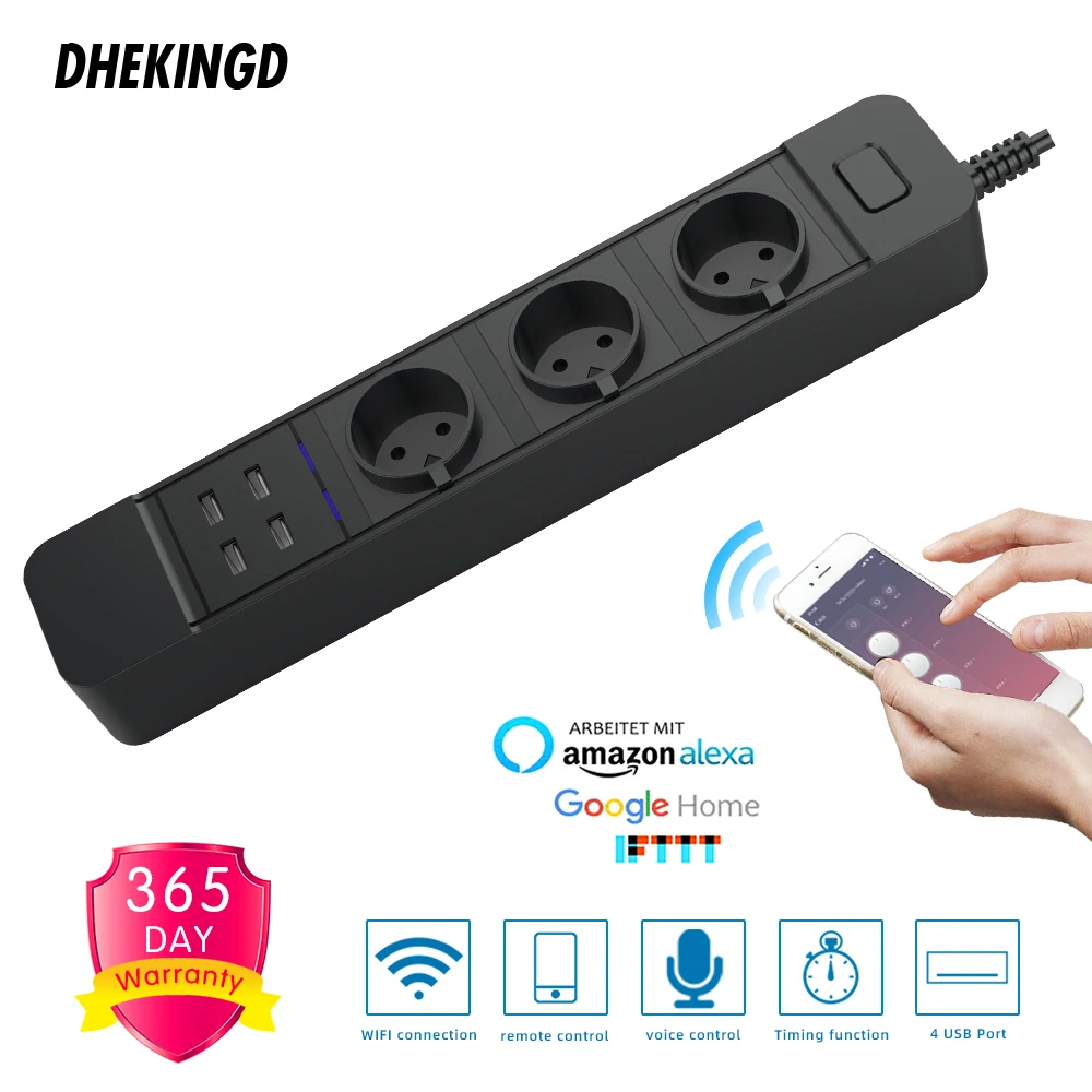สมาร์ท Wifi Power Strip 3 EU ปลั๊ก4 USB ชาร์จพอร์ตจับเวลาเสียง App Control ทำงานร่วมกับ Alexa google Home Assistant