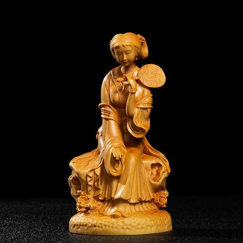 

Boxwood 15cm Beauty Sculpture The Dream of The Red Chamber Baochai Wood Statue Home Decor