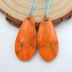 Natural Stone Orange Coral Semiprecious Earrings,Women Earrings For Fine Jewelry Making,28x13x4mm, 3.2g