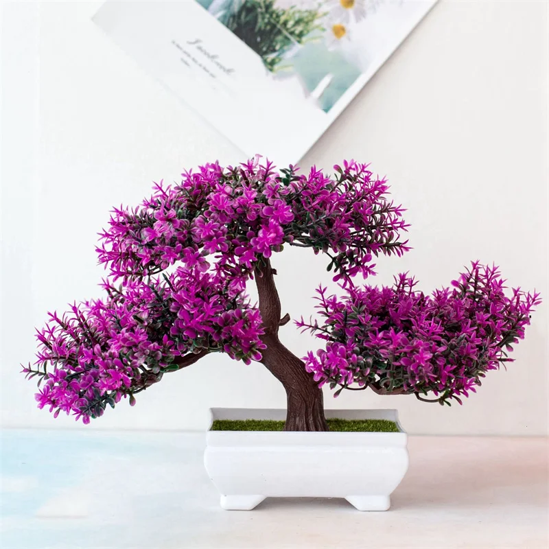 Artificial Plastic Plants Bonsai Small Tree Pot Fake Plant Potted Flower Home Room Table Decoration Garden Arrangement Ornaments